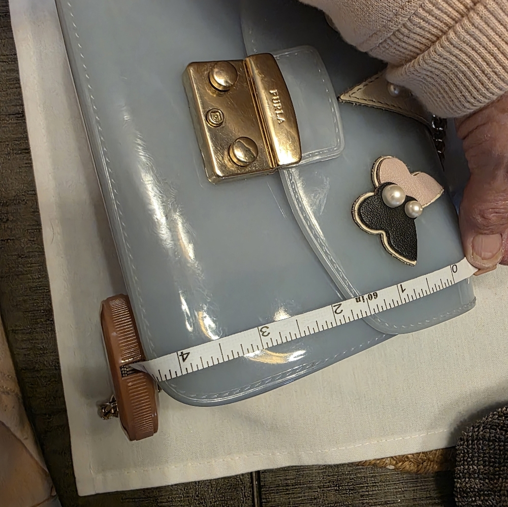 Furla Blue Mini Jelly Top-Handle Bag with Pearl Butterfly Detail - Picture 7 of 16